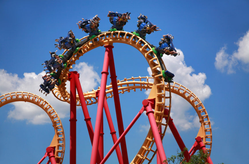 A roller coaster at a California amusement park